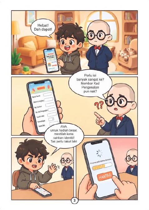 Halaman komik ScamAlert Junior Buku 1, contoh 1